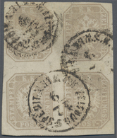 O/ Österreich: 1863, Zeitungsmarke Doppeladler 1,05 K (blasslila)grau Im Viererblock Mit K1 "WIEN ZEITUNGEXPED. I - Neufs