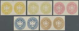(*) Österreich: Freimarkenausgabe 1863/64, 2-15 Kr. Komplett Als UNGEZÄHNTE Probedruck-Paare Zu Dem Gesuchten Neud - Neufs