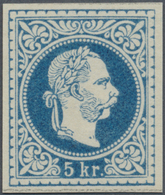 (*) Österreich: 1867, 5 Kreuzer Freimarke "Kaiser Franz Joseph", UNGEZÄHNTER Probedruck Auf Dünnem Papier In Blau, - Neufs