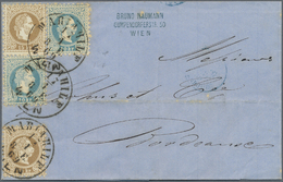 Br Österreich: 1869: 10 Kr Blau (2x) Und 15 Kr Braun (2x), übergehend Entwertet Mit Mariahilf/Wien Auf Faltbrief - Unused Stamps