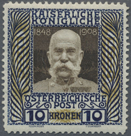 ** Österreich: 1908: Regierungsjubiläum, Höchstwert Zu 10 Kronen, Perfekt Zentriert Und Postfrisch (A.N.K. €650,- - Nuovi
