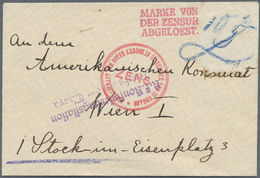 Br Österreich: 1915: "MARKE VON /DER ZENSUR/ABGELÖST" Roter L3 + Violetter Zweizeiler "K.K. Konsinierungsstation - Nuovi