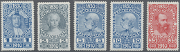 ** Österreich: 1910, 80 Geburtstag Von Kaiser Franz Joseph, 5 Verschiedene Farbprobedrucke 1, 2, 5, 10 Und 35 Hel - Nuovi