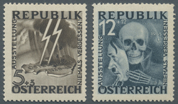 */** Österreich: 1946, Antifa. Ausstellung „Niemals Vergessen!”, Zwei Nicht Ausgegebene Werte Blitz / Maske, Gezähn - Unused Stamps