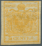 ** Österreich - Lombardei Und Venetien: 1850, 5 C. Orange, Handpapier, Farbintensives Exemplar, Dreiseitig Voll- - Lombardy-Venetia