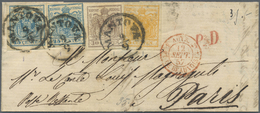 Br Österreich - Lombardei Und Venetien: 1857, 5c. Orange, 30c. Brown And Two 45c. Blue On Folded Envelope With Me - Lombardy-Venetia