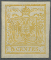 * Österreich - Lombardei Und Venetien: 1850, 5 Centesimi Ockergelb, Ungebraucht, Originalgummi Mit Anhaftungen. - Lombardy-Venetia