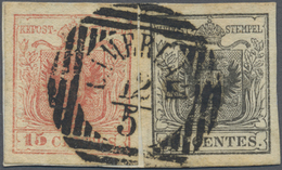 Brrst Österreich - Lombardei Und Venetien: 1850, 10 C. Schwarz (Type Ia) Handpapier In Mischfrankatur Mit 15 C. Rosa - Lombardo-Vénétie