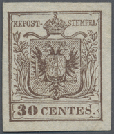 (*) Österreich - Lombardei Und Venetien: 1850, 30 C. Braun, Handpapier, Farbfrisches Ungebrauchtes Exemplar Ohne G - Lombardy-Venetia