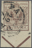 O Österreich - Lombardei Und Venetien: 1850, 30 C. Braun, Type III, Handpapier, Mit 11,8 Mm Unterrand Und Halbem - Lombardo-Veneto