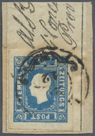 Brrst Österreich - Lombardei Und Venetien: 1858, Zeitungsmarke Österreich 1.05 Kr. Blau, Farbfrisches Und Allseits B - Lombardo-Veneto