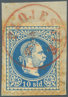 Brrst Österreichische Post In Der Levante: 1867, Briefstück Mit 10 Sld. Blau Mit Rotem Stempel "PLOJESTIE 4/6", Zähn - Oriente Austriaco