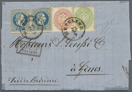 Br Österreichische Post In Der Levante: 1869 (23.4.), MISCH-Frankatur 10 Soldi Grober Druck (waagr. Paar) Sowie L - Eastern Austria