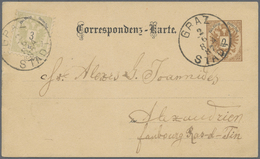 GA Österreich - Ganzsachen: 1887/1888, 5 Kr. Kartenbrief Mit Zusatzfrankatur Von UNG.HRADISCH Und 2 Kr. Ganzssach - Other & Unclassified