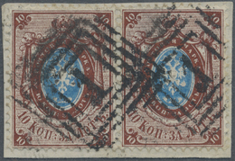 Brrst Polen: 1865, 10  Kop. Blue Brown Pair On Piece Used In Poland, Each Tied By Black Boxed "1", Fine And Scarce - Covers & Documents