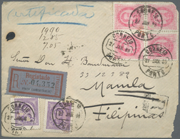 Br Portugal: 1889, Registered Letter (faults) From PORTO To Manila, Philippinen Franked With 20 R. King Louis In - Lettres & Documents