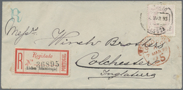 Br Portugal: 1893. Registered Envelope Addressed To England Bearing Yvert 44b, 100r Violet Tied By Lisboa Date St - Storia Postale