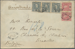 Br Portugal: 1901. Registered Envelope To Belgium Bearing Yvert 131, 25c Rose (pair) And Yvert 134, 65c Green/blu - Covers & Documents