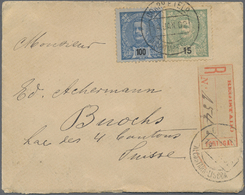 Br Portugal: 1902. Registered Envelope To Switzerland Bearing Yvert 128, 15c Green And Yvert 138, 100r Blue Tied - Covers & Documents