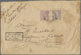 Br Portugal: 1908. Stained, Registered Envelope (faults) Addressed To France Bearing Yvert 129, 20r Violet And SG - Covers & Documents