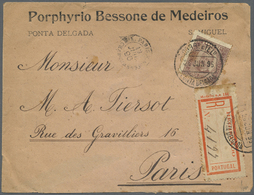 Br Portugal - Azoren - Ponta Delgada: 1896. Registered Envelope (faults) To Paris Bearing Ponta Delgada Yvert.9, - Azores