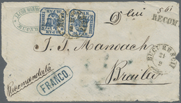 Br/Brrst Rumänien: 1860's: Front Of Registered Cover From Bucarest To Braila, Franked With Two Singles 30 Par. Blue Tie - Covers & Documents