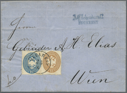 Br Rumänien: 1864, Austrian Levant, 10so. Blue And 15so. Brown (round Corner At Top Right) On Lettersheet From "B - Lettres & Documents