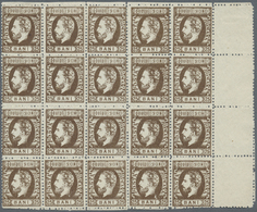 (*) Rumänien: 1872, Prince Karl 25 Bani Deep-brown, Perf. 12½ In Block Of 20 Values From Right Upper Corner With F - Covers & Documents