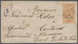 Br Rumänien: 1873, Fürst Karl I. 25 B. Orange Auf Hellchromgelben Papier Im Waagrechten Paar Auf R-Brief Mit Schw - Lettres & Documents