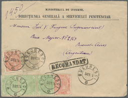 Br Rumänien: 1890, 3x 5 B Grün, 2x 10 B Orange-rot Und 15 B Ocker Auf Vordruckbrief Des Inneministeriums: General - Storia Postale