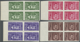 ** Rumänien: 1937. Complete Set "Ioan Creanga, 100th Birth Anniversary" (4 Values) In IMPERFORATE Margin Blocks O - Covers & Documents