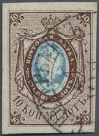 O Russland: 1857, 10kop. Brown/blue, Fresh Colour, Full To Large Margins With Parts Of Lower Adjoining Stamp, Ne - Neufs