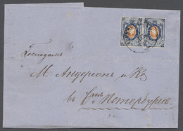 Br Russland: 1858, 20kop. Blue/orange, Horiz. Pair On Lettersheet From "Архангельск 1/DEC/1865" (Arctic Circle) T - Unused Stamps