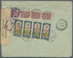 Br Russland: 1917. Censored Envelope Addressed To Paris Bearing Yvert 65, 5k Lilac (strip Of Four) With White Rus - Neufs