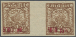 ** Russland: 1922, 5000 R. On 2 R. Brown, Red Ovp., Horizontal Gutter Pair, Showing Variety "basic Stamps With Cl - Neufs