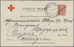 Br Russische Post In China: 1917, 3 C./3 K. On Card "TIENTSIN 11 12 17" To Russian POW Camp In Siberia W. Boxed V - Cina