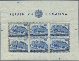 ** San Marino: 1950, 75 Jahre Weltpostverein 200 L. Blau Im Gezähnten Und UNGEZÄHNTEN Kleinbogen, Postfrisch Mit - Unused Stamps