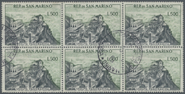 O San Marino: 1958, 500 L Black/dark Green Landscape In Block Of Six, Used, Mi 420.- - Unused Stamps