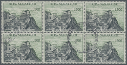 O San Marino: 1958, 500 L Black/dark Green Landscape In Block Of Six, Used, Mi 420.- - Nuovi