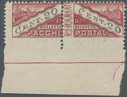 ** San Marino - Paketmarken: 1946, 20c. Carmine-red And Green, Bottom Marginal Copy Showing Variety "imperforate - Pacchi Postali