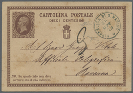 GA San Marino - Ganzsachen: 1879: Italian Postal Stationery 10 Centesimi Brown Used In SAN MARINO With Blue Doubl - Postal Stationery