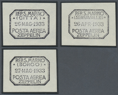 Brrst San Marino - Stempel: "POSTA AEREA ZEPPELIN", 1933, 3 Stempel Essays "CITTA 26 MAG 1933", "SERRAVALLE 26 APR 1 - Other & Unclassified
