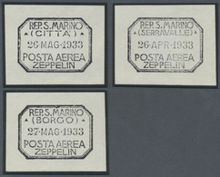 Brrst San Marino - Stempel: "POSTA AEREA ZEPPELIN", 1933, 3 Stempel Essays "CITTA 26 MAG 1933", "SERRAVALLE 26 APR 1 - Autres & Non Classés