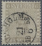 O Schweden: 1855, Reichswappen SEX(=6) Skill Bco. Graubraun, Mit Klarem Abschlag "STOCKHOLM | 21 6 1858", "echt - Unused Stamps