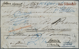 Br Schweden: 1856, Kompl. Faltbrief Aus UPSALA, 24.8.56, Via Stockholm Und Bahnpost Stettin-Berlin Nach Bad Kissi - Unused Stamps