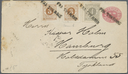 GA Schweden: 1888  2x 3 Öre Braun Und 4 Öre Grau Als ZuF Auf 10 Öre Rot Ganzsachenumschlag Gebr. Mit 4x L1 "FRA S - Unused Stamps