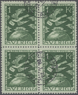 O Schweden: 1924, 50 Jahre Weltpostverein, 5 Ö. Bis 1 Kr., 13 Werte Je In 4er-Blocks, Farbfrisch, Sauber Gestemp - Unused Stamps