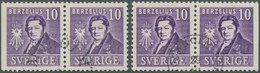 O Schweden: 1939, 10 Ö Violet In Two Pairs Used, Four-sided Perf/right Imperf And Left Imperf/right Four-sided P - Unused Stamps