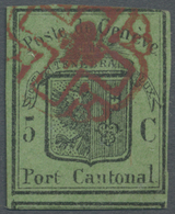 O Schweiz - Genf: 1848 Großer Adler 5 C. Schwarz/dunkelgrün, Gebrauchtes Einzelstück, Sauber Mit Genferrosette N - 1843-1852 Federal & Cantonal Stamps
