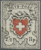 O Schweiz: 1850, 2 1/2 Rp. Orts-Post Mit Kreuzeinfassung (ZNr. 13I Type 12), Altattest Zumstein+cie "Sehr Leicht - Nuovi